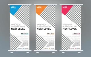 Business Roll Up Set. Standee Design. Banner Template, Abstract Blue Geometric Triangle Background vector, flyer, presentation, leaflet, j-flag, x-stand, x-banner, exhibition display vector