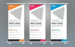 Business Roll Up Set. Standee Design. Banner Template, Abstract Blue Geometric Triangle Background vector, flyer, presentation, leaflet, j-flag, x-stand, x-banner, exhibition display vector