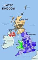 Detailed Map of United Kingdom and Surrounding Borders vector