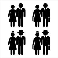 Young and elderly people on white background. Senior and young couple. Vector illustration