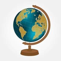 Desktop globe with wood stand on white background. Color vector illustration