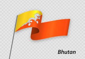 Waving flag of Bhutan on flagpole. Template for independence day vector