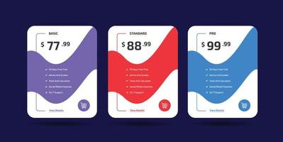 Pricing table in flat design style for websites and applications, infographic design vector