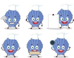 Cartoon character of blue shell with various chef emoticons vector