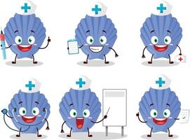 médico profesión emoticon con azul cáscara dibujos animados personaje vector