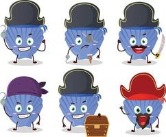 dibujos animados personaje de azul cáscara con varios piratas emoticones vector