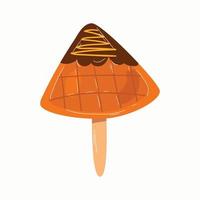 Belgian waffle on a stick covered with chocolate.Vector hand drawn iluustration. vector