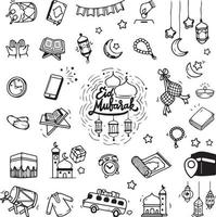 A line art doodle of Eid and Ramadhan icons. Suitable for poster, banner, invitation card, note book cover, presentation, gift design, etc vector