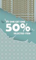 Banner Sale 50 Off Selected Ramadan Special Items With Islamic 3D Ornament Pastel Blue Color Attractive Elegant Simple EPS 10 vector