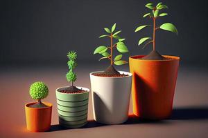 Small plants in growing graph-like pots photo