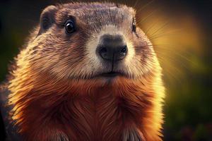 groundhog day. groundhog close-up realistic drawing photo