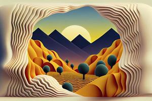 Landscape background. Terrain. Pattern with optical illusion. 3D photo