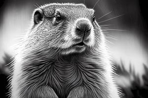 groundhog day. groundhog close-up realistic drawing photo