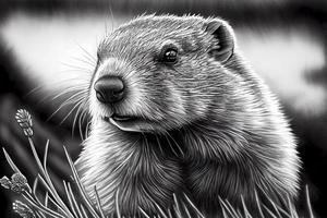 groundhog day. groundhog close-up realistic drawing photo