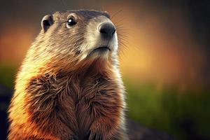 groundhog day. groundhog close-up realistic drawing photo