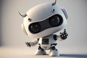 Cute robot on a white backdrop with a pointing hand and a winking eye. technological idea photo