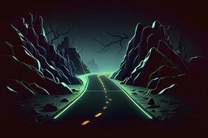 Roadmap design, neon glowing, forward movement, dark environment created photo