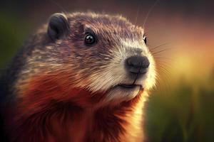 groundhog day. groundhog close-up realistic drawing photo