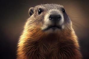 groundhog day. groundhog close-up realistic drawing photo