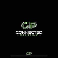 connected painting logo cp letter logo with paint brush concept vector