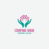 non profit organization logo with caring hands and people icon incorporated into a lotus flower vector