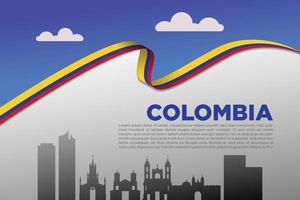 colombia clean and minimal background with ribbon flag and famous landmarks vector