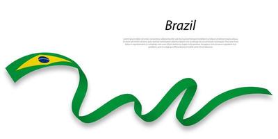 Waving ribbon or banner with flag of Brazil. vector