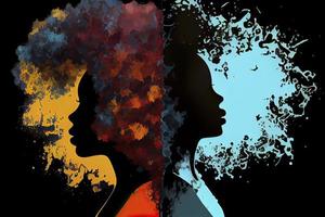 Black History Month for modern times illustration with paint color black women with afro hair silhouette photo