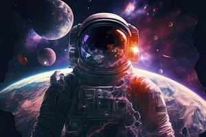 Astronaut In Space With Planets In Background photo