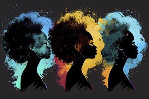 mes de la historia negra para la ilustración de los tiempos modernos con color de pintura mujeres negras con silueta de cabello afro foto