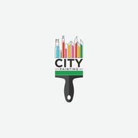 ciudad pintura logo con pintar cepillo y ciudad edificios vistoso resumen Mira vector