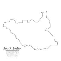 Simple outline map of South Sudan, silhouette in sketch line sty vector