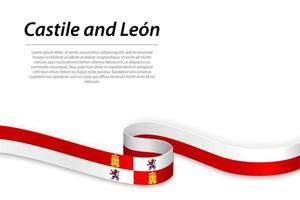 Waving ribbon or banner with flag of Castile and Leon vector