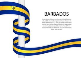 Waving ribbon on pole with flag of Barbados. Template for indepe vector