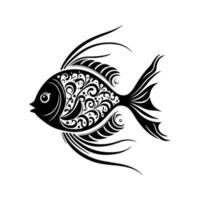 Ornate, monochrome fish emblem. Decorative illustration for real fishermen. vector
