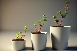 Small plants in growing graph-like pots photo