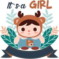 Vector illustration of baby girl announcement. Suitable for gift, shirt, mug, card, etc.