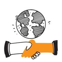 hand drawn doodle handshake of different nationalities illustration vector