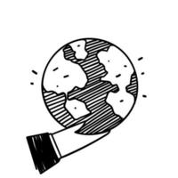 hand drawn doodle businessman hand holding globe illustration vector