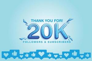 Cherishing the support of 20000 or 20k followers or subscribers on social platform vector