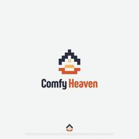 comfy heaven house with sofa and a pixelated icon logo concept vector