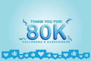 Thanking and admiring 80000 or 80k followers or subscribers across digital media vector