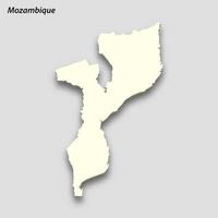 3d isometric map of Mozambique isolated with shadow vector