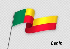 Waving flag of Benin on flagpole. Template for independence day vector