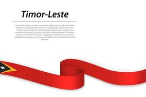 Waving ribbon or banner with flag of Timor-Leste vector