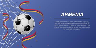 Soccer background with flying ribbons in colors of the flag of Armenia vector