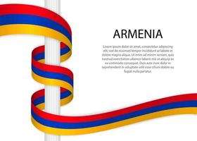 Waving ribbon on pole with flag of Armenia. Template for indepen vector