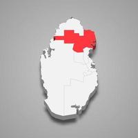 Al Khor region location within Qatar 3d map vector