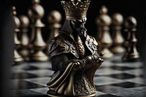 ai generado negro y dorado ajedrez rey. negocio líder concepto. foto