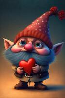 Cute gnome holding a heart valentine cartoon. photo